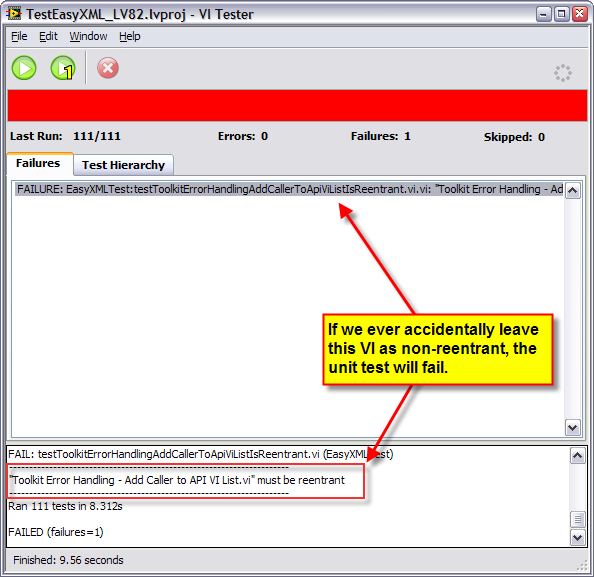 VI Tester showing failure