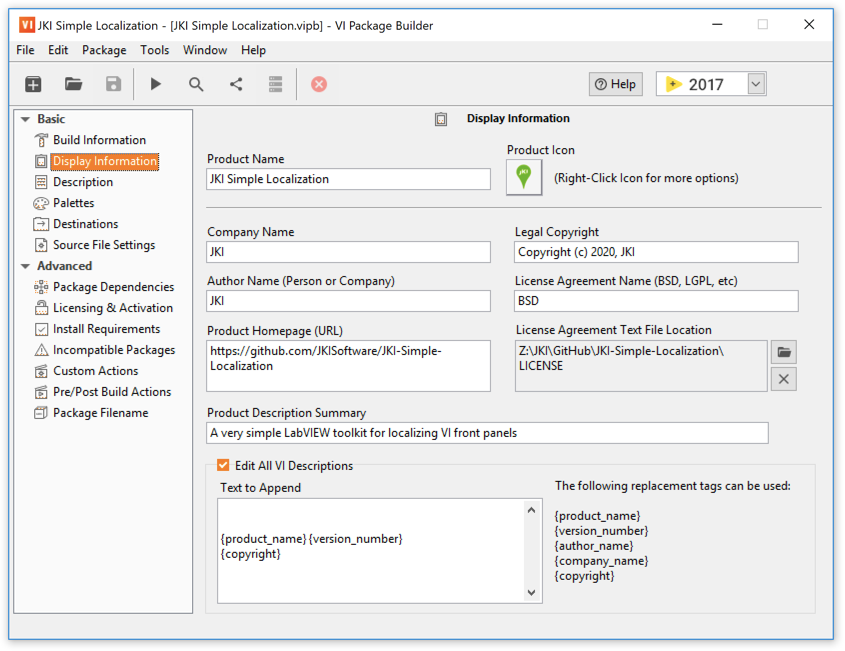 VIPM 2020 "VI Package Builder" UI